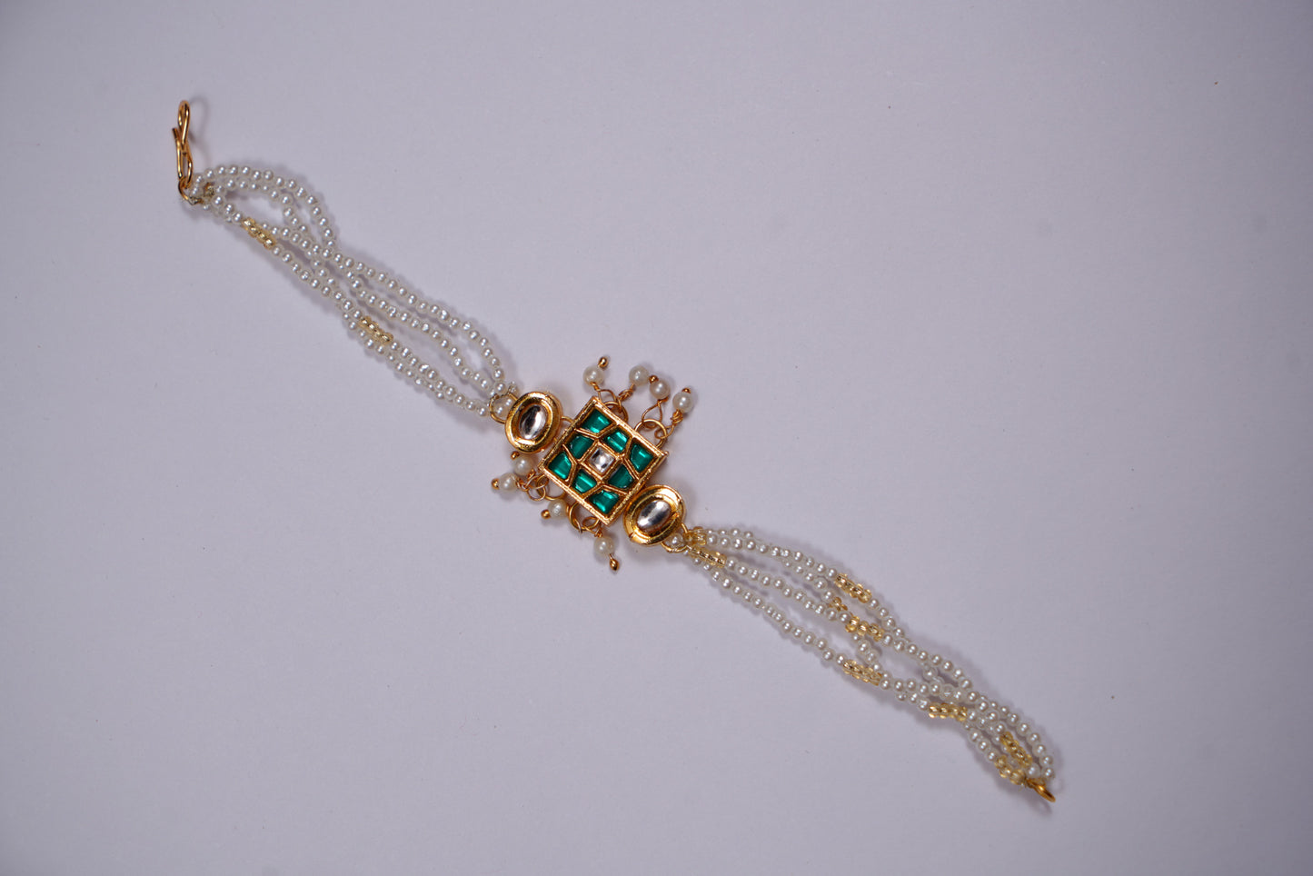 Green Kundan Pearl String Bracelet