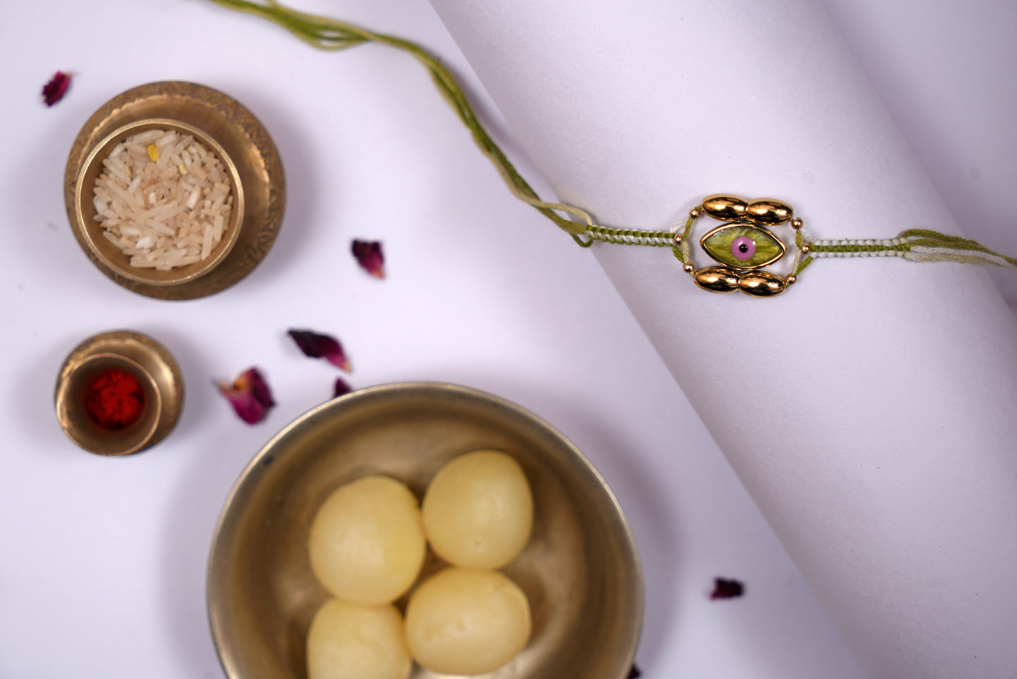 Green Evil Eye with Braided Thread Rakhi