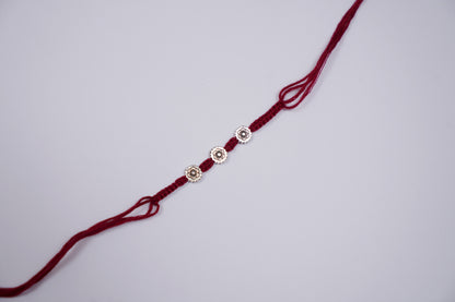 Silver Flower Rakhi with Braided Thread