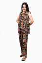 Orange & White Kari Pleated Hem Sleeveless Night Suit