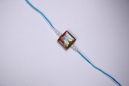 Multicolour Blue Wooden Butterfly Rakhi