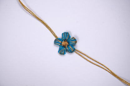Blue Crochet Rakhi with Golden Blue Thread