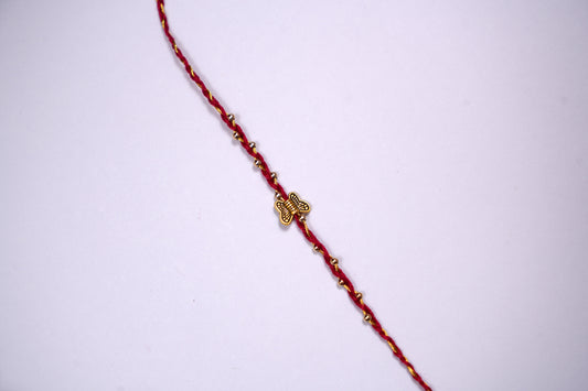 Golden Butterfly Rakhi with Red Golden Thread