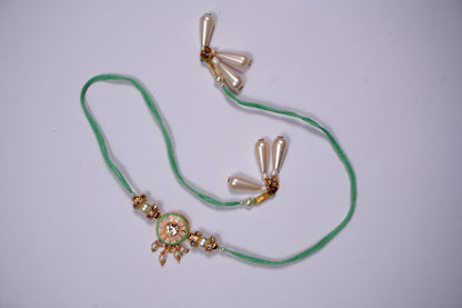Green Pearl Meenakari Kundan Rakhi