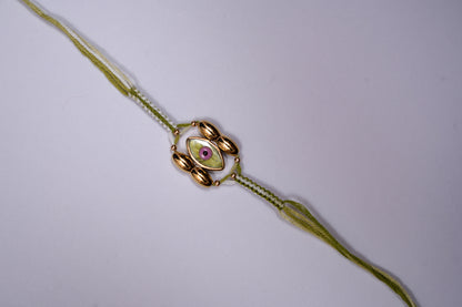 Green Evil Eye with Braided Thread Rakhi
