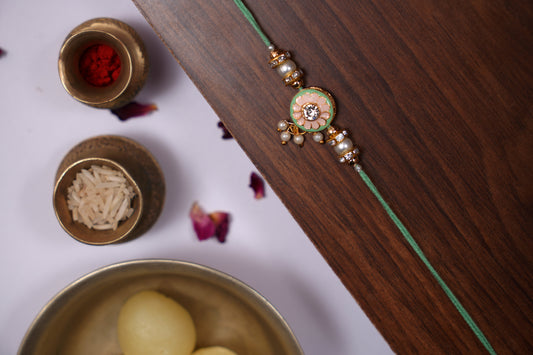Green Pearl Meenakari Kundan Rakhi