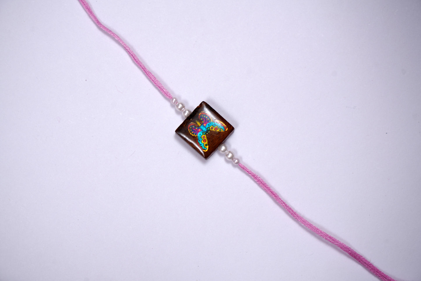 Multicolour Pink Wooden Butterfly Rakhi