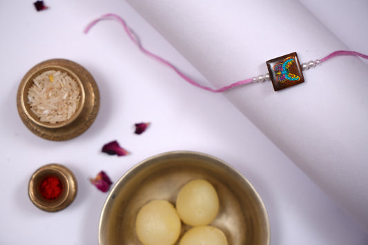 Multicolour Pink Wooden Butterfly Rakhi