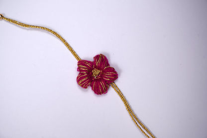 Pink Crochet Rakhi with Golden Thread