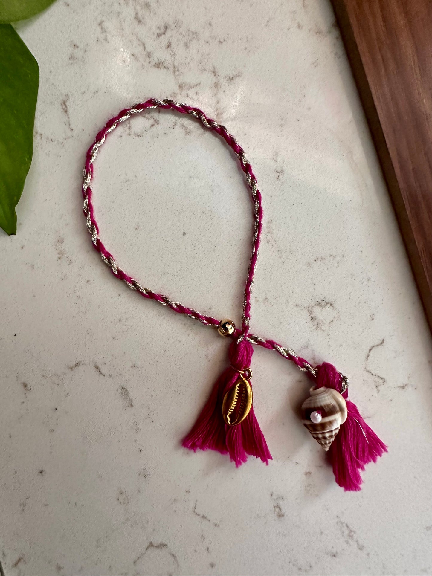 Pink Sea Shell Tassel Wrap