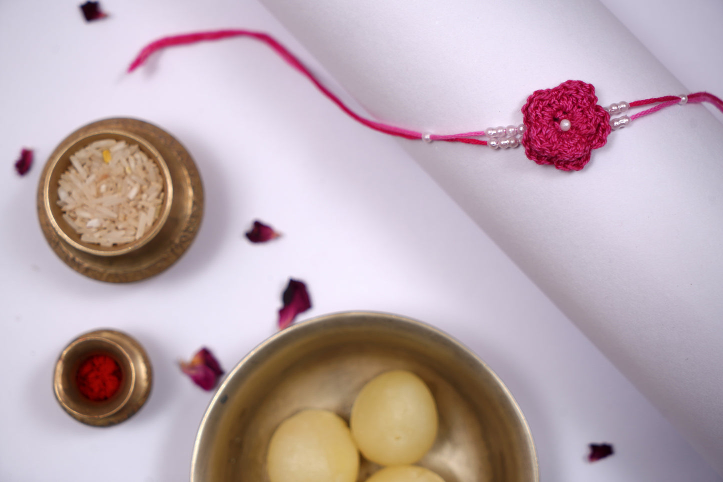 Pink Crochet Pearl Rakhi