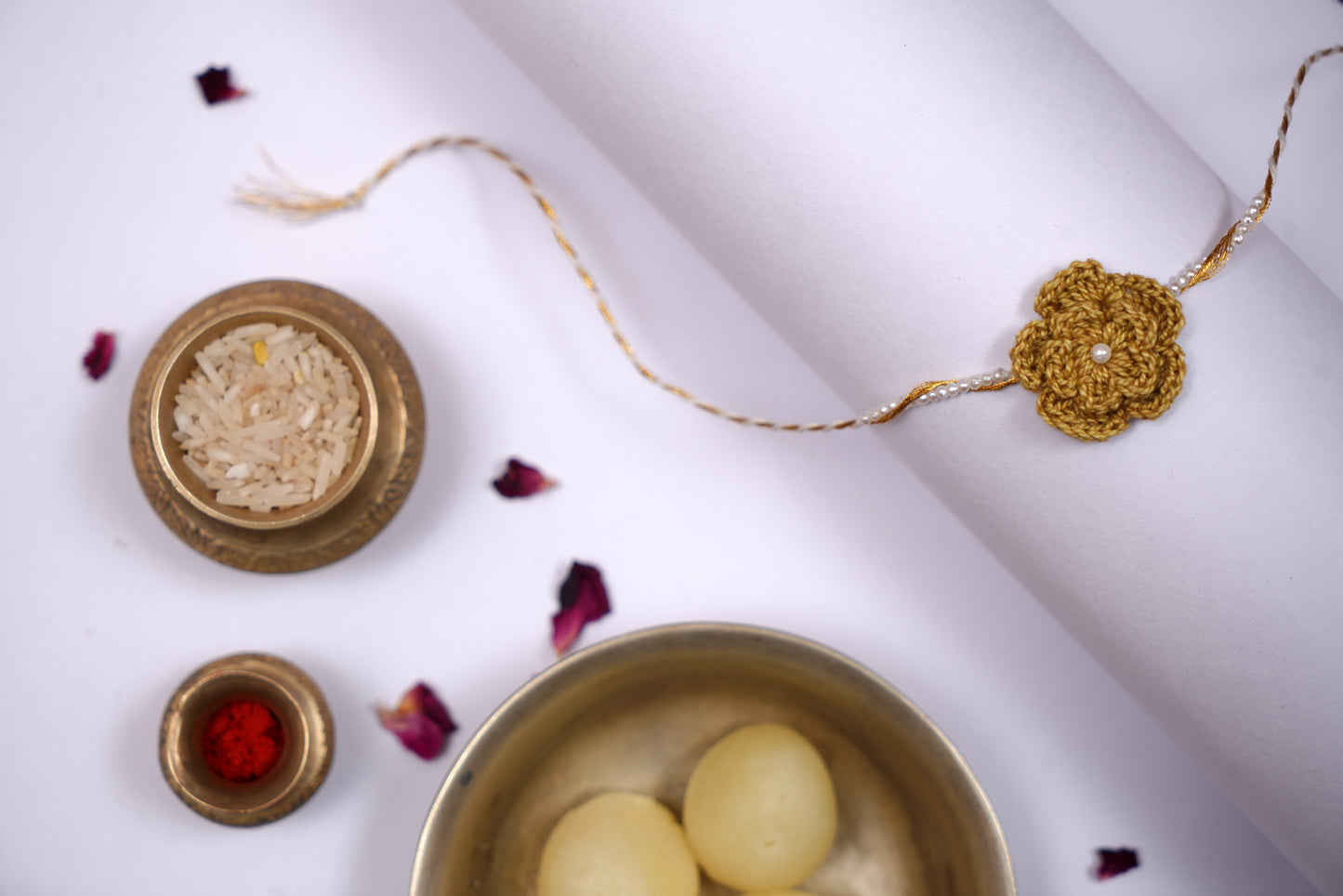 Mustard Crochet Pearl Rakhi